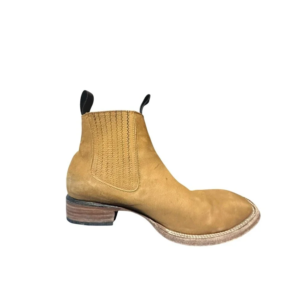 Chepe Mens Cowboy Ankle Boots Brown Leather Mex 28 US 9.5 Stretch Square Toe